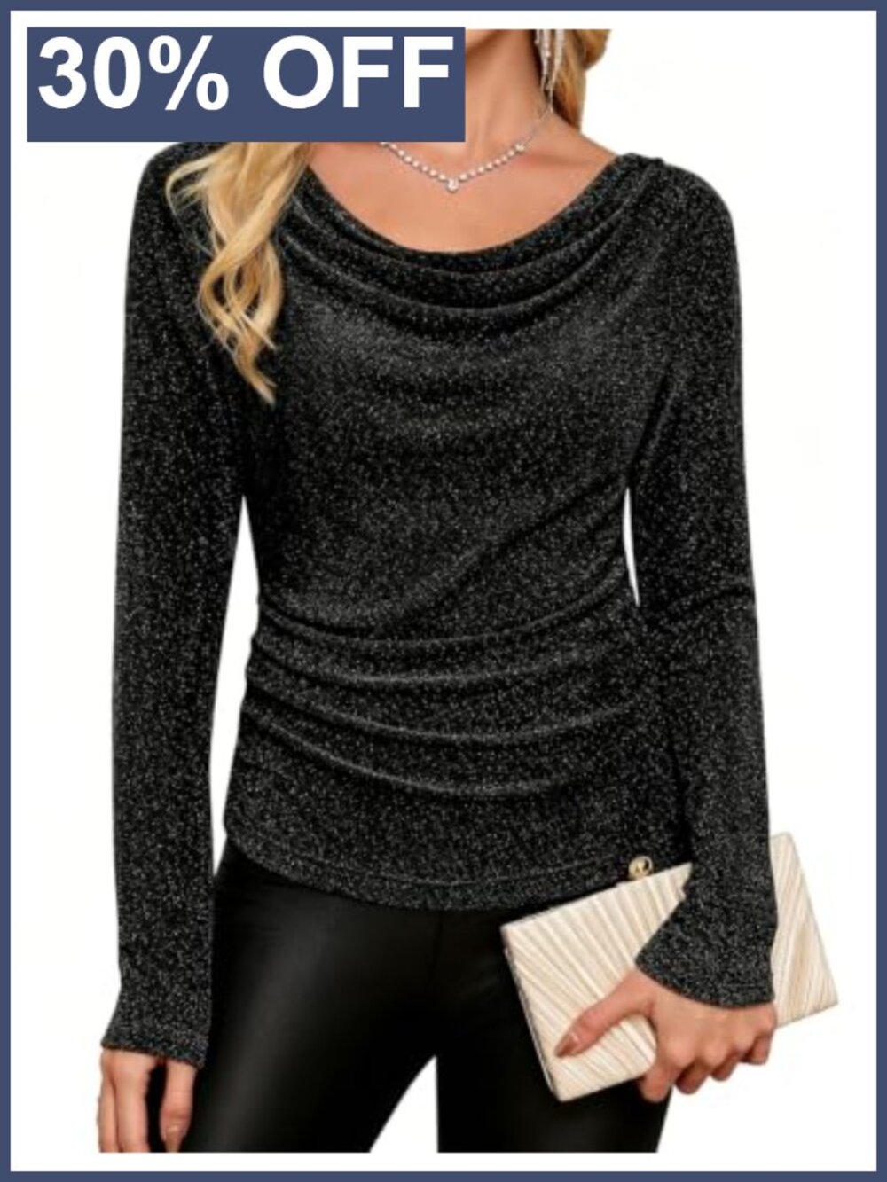 Yusongirl Women's Cowl Neck Sparkly Party Top Long Sleeve Blouse